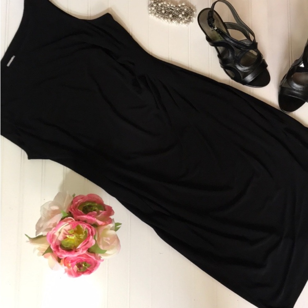 Anne Klein Black Career Shift side ruching dress 8
